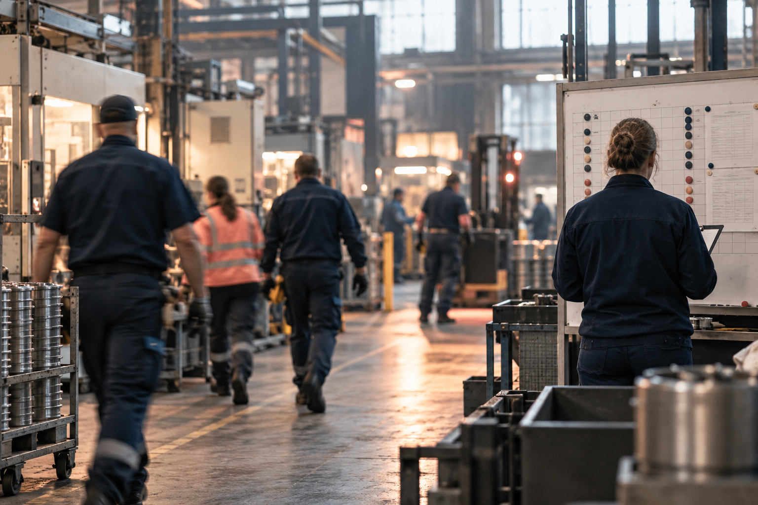 Illustrative photograph of production sites at work, with no identifiable faces