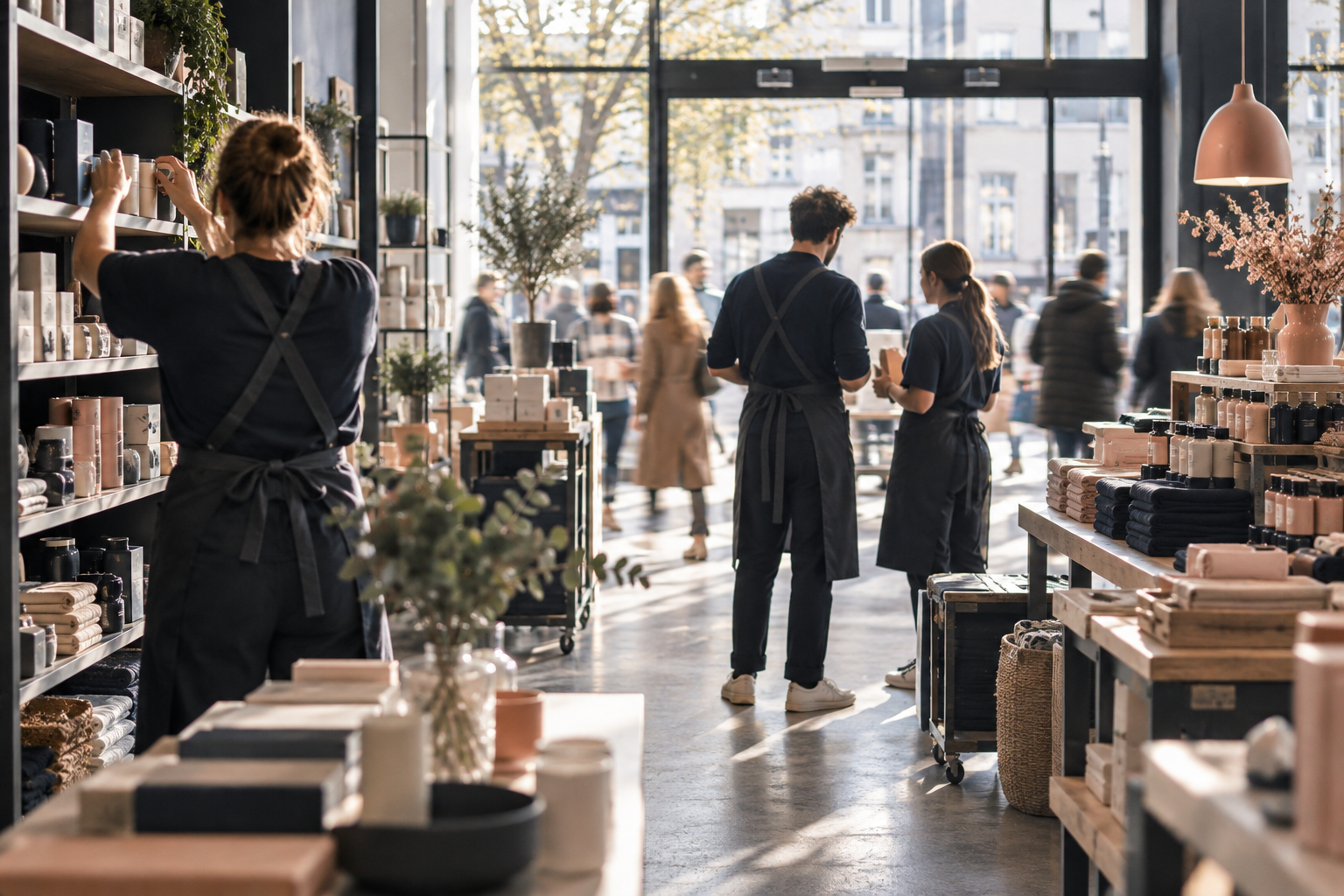 Illustrative photograph of store locations at work, with no identifiable faces